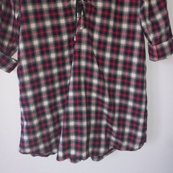 Kori America Medium Plaid Tunic Dress-Collared-Pockets-Lace Up Bodice-Roll Tab - Picture 4 of 8